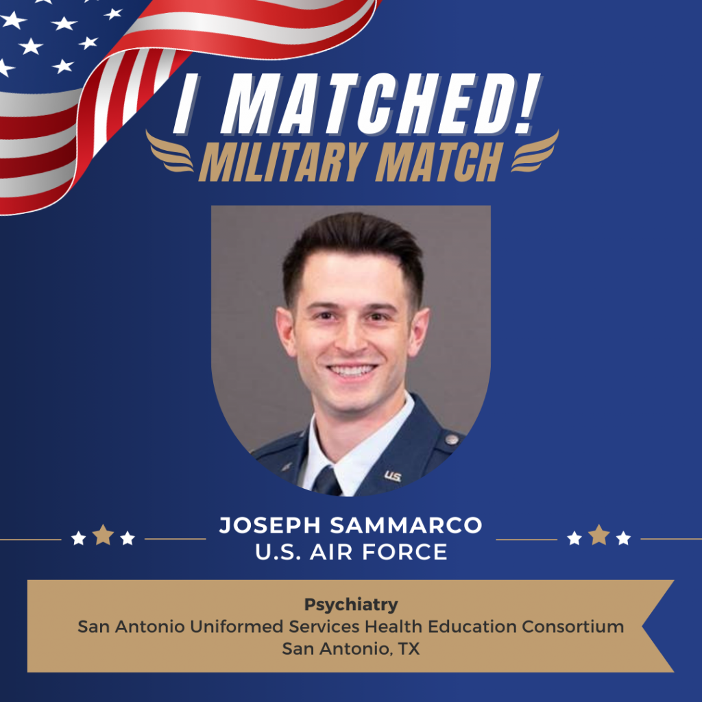 Joseph Sammarco- U.S. Air Force

Psychiatry

San Antonio Uniformed Services Health Education Consortium (SAUSHEC), San Antonio, TX