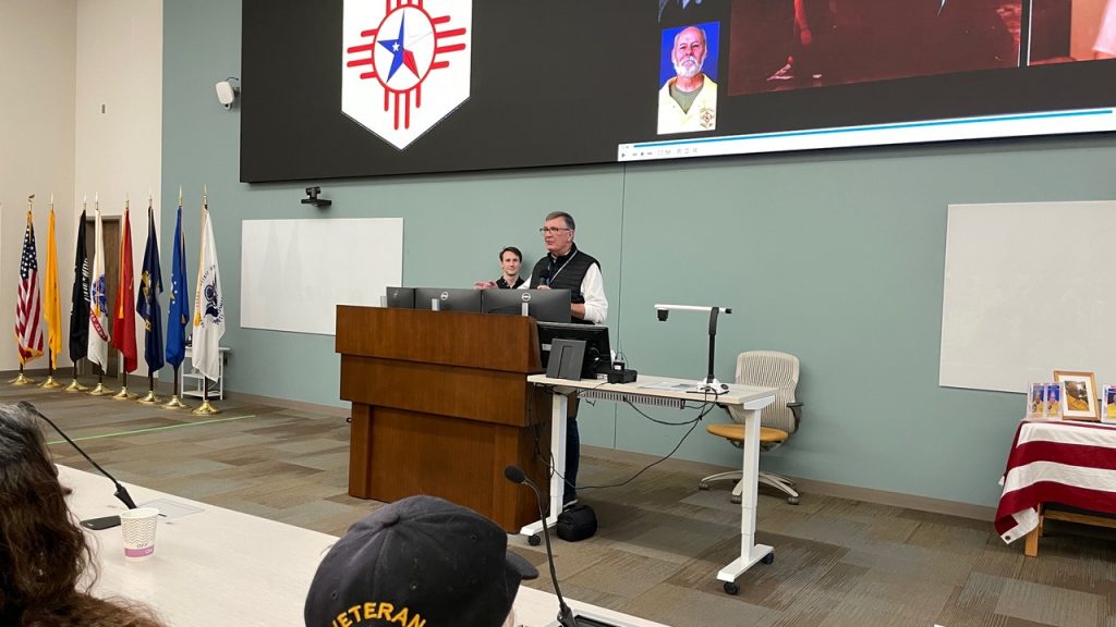 Speaker at the Honor Flight Reunion Photo at Burrell College