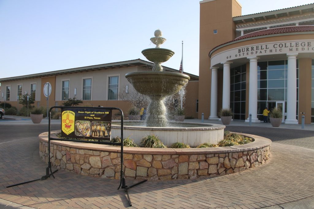 Photo of the Honor Flight Reunion sign in front of Burrell College in New Mexico