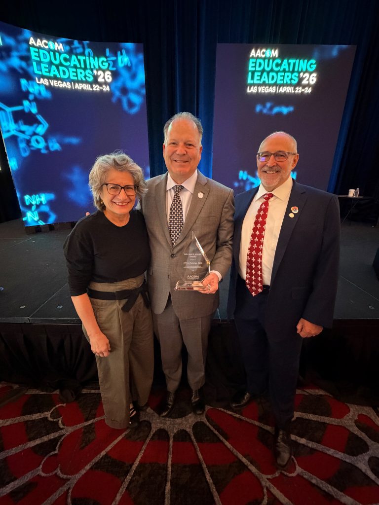 (left to right) Jane E. Carreiro, DO Chair, AACOM’s Board of Deans, John Hummer, President & Co-Founder of Burrell College of Osteopathic Medicine, and Robert Cain, DO, FACOI, FAODME, President and CEO of AACOM.